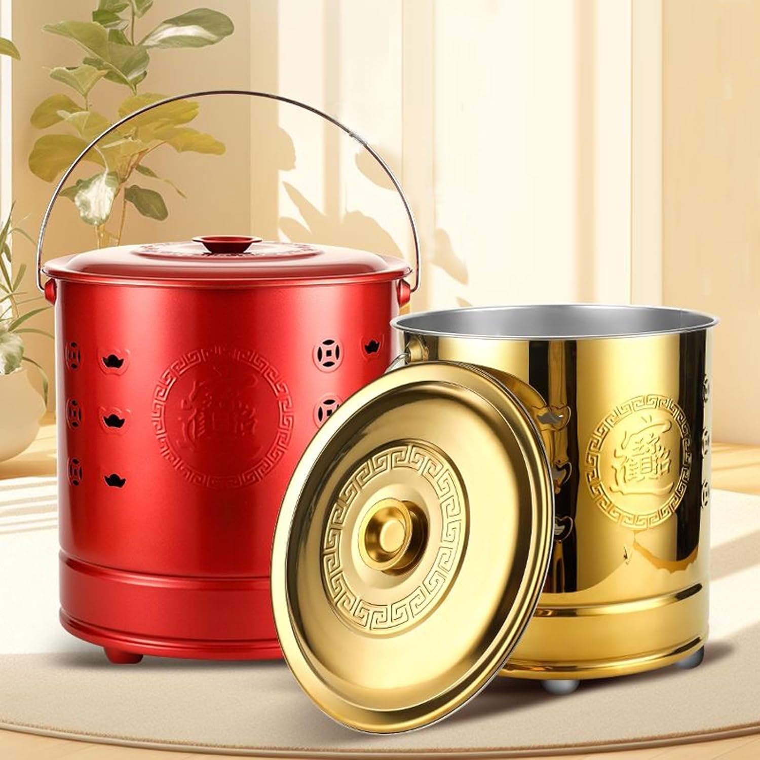 Burn Barrel for Outside, Metal Garden Incinerator, Portable Fire Pit, for Outside Burning Trash, Balcony, Wood, Bonfire Camping, Deck(Red,48cm/19in)