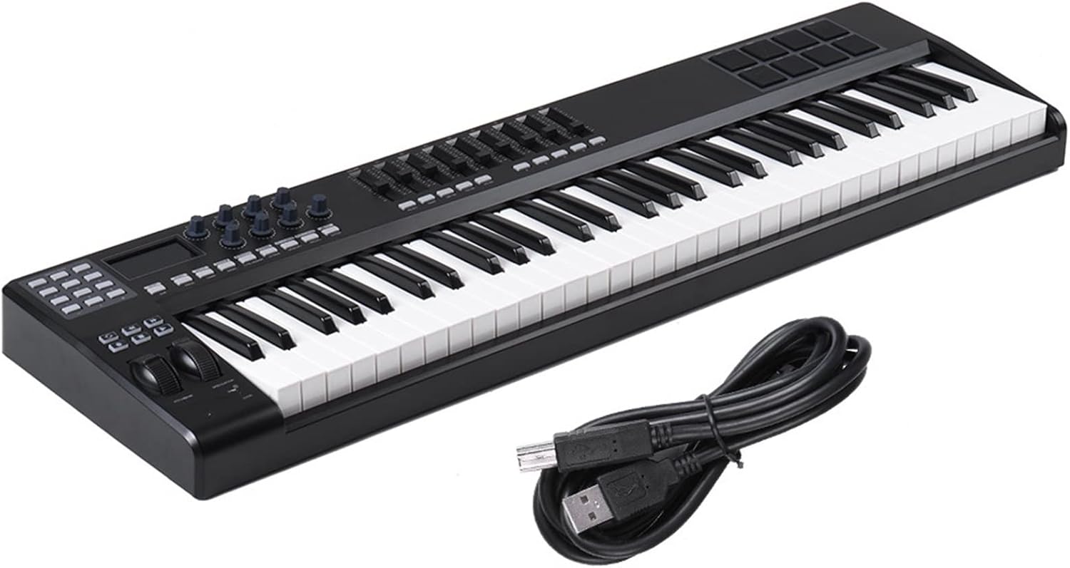 Keyboard Piano 61-Key USB MIDI Keyboard Controller 8 RGB Colorful Backlit Trigger Pads with USB