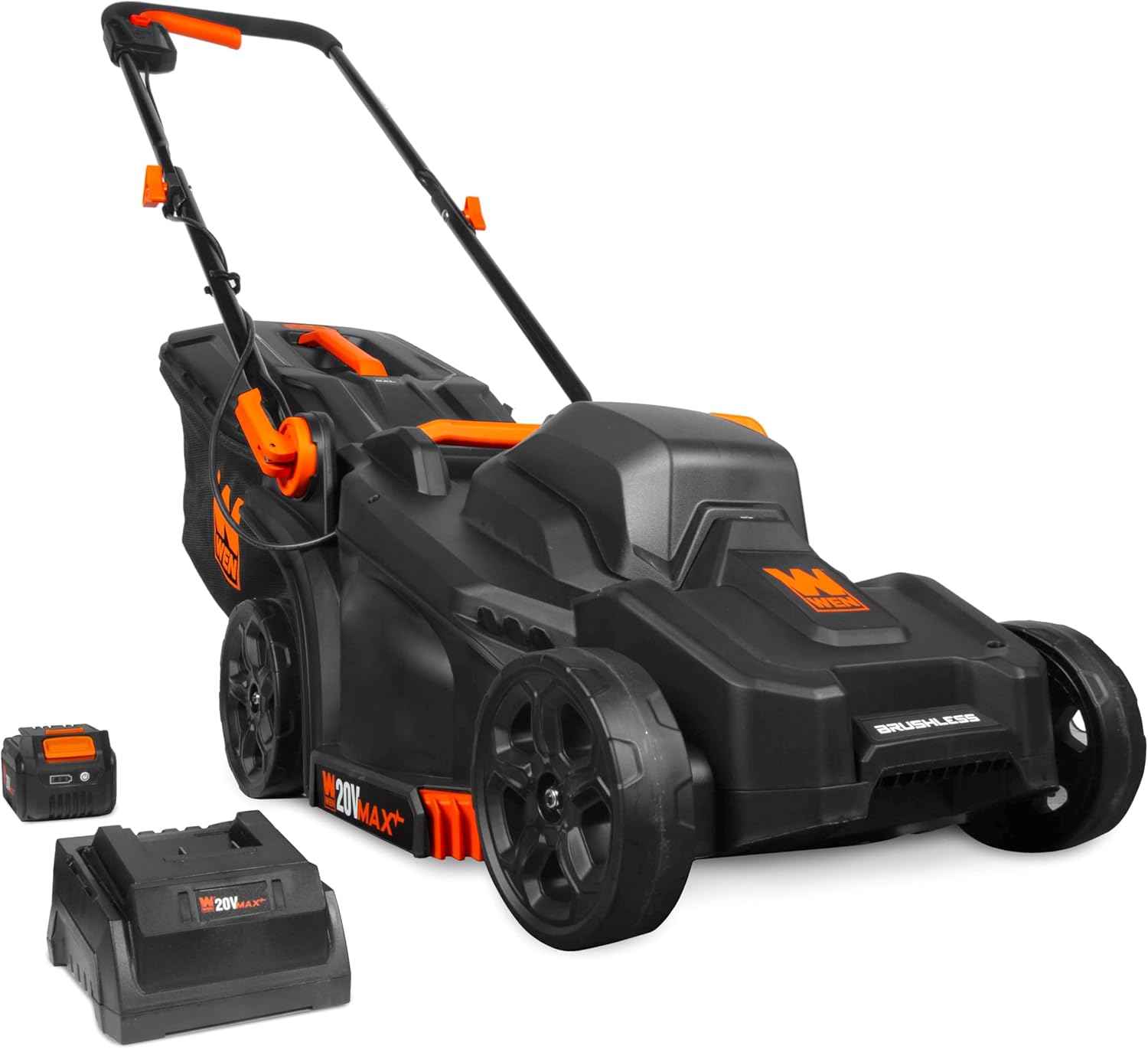 WEN 20V Max 15-Inch Cordless Brushless Lawn Mower with 5Ah Battery and Charger (20835)
