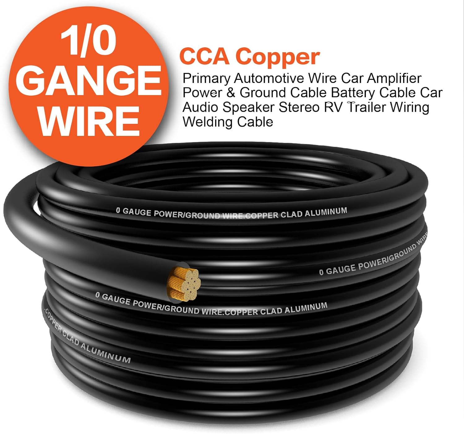 40FT 1/0 Gauge Wire Copper Clad Aluminum CAA,with 250A Circuit Breaker,20pcs Lugs Terminal Connectors and 3:1Heat Shrink Tube for Power/Auto,Amplifier,Ground Cable Trailer Wiring