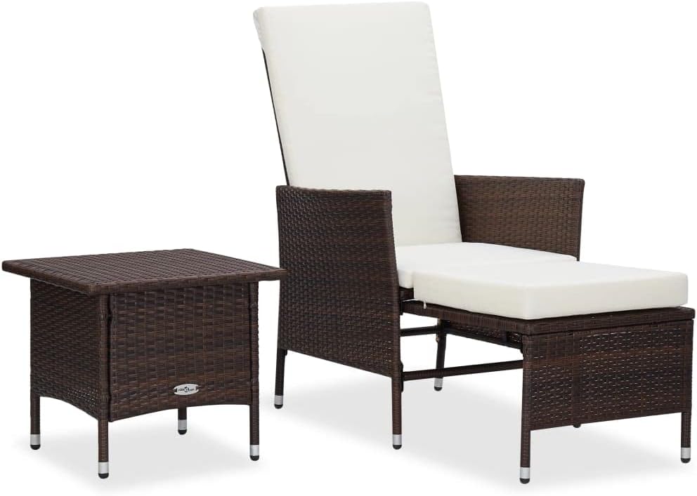 Patio Set 2 Piece Patio Lounge Set with Cushions Poly Rattan Brown