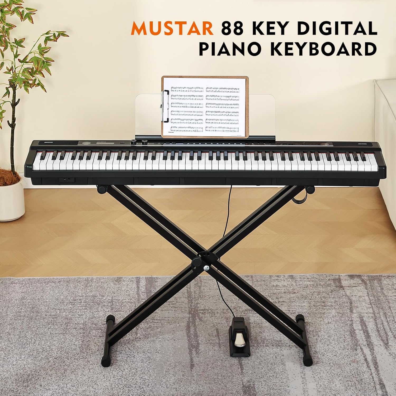 88 Key Piano Keyboard for Beginners, Full-Size Semi Weighted Digital Piano with 3-Pedal Unit, Removable Music Stand, LED Display Screen, Compact Design and MIDI Connection (Black-1)