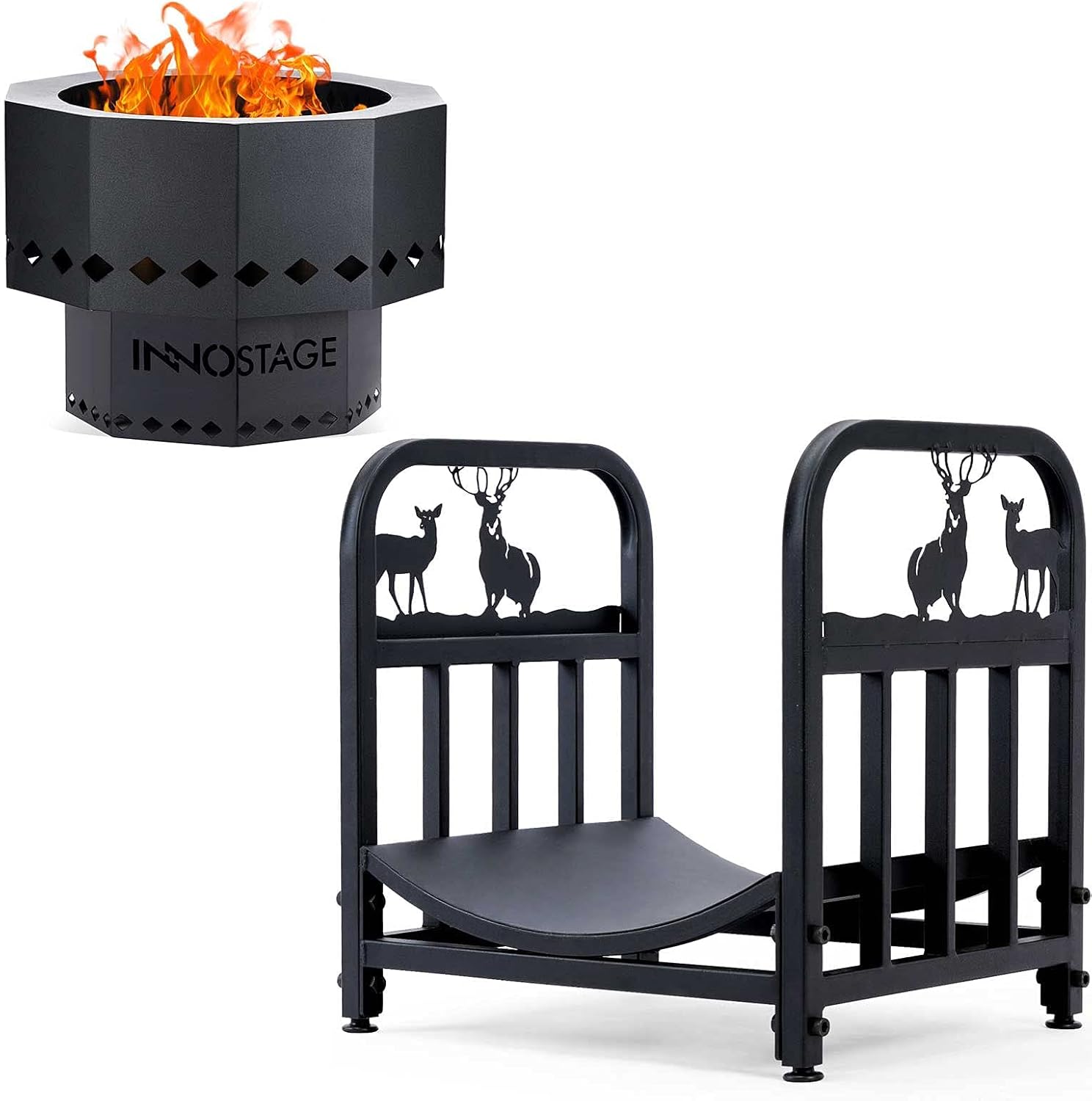 Patented Smokeless Fire Bowl Pit and Wrought Iron Log Rack