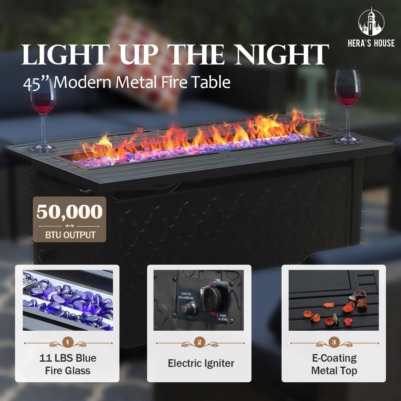 HERA'S HOUSE 4 Pieces Patio Furniture Set with Fire Pit Table, 2 x Rocking Chair, 3-Seat Sofa with 45