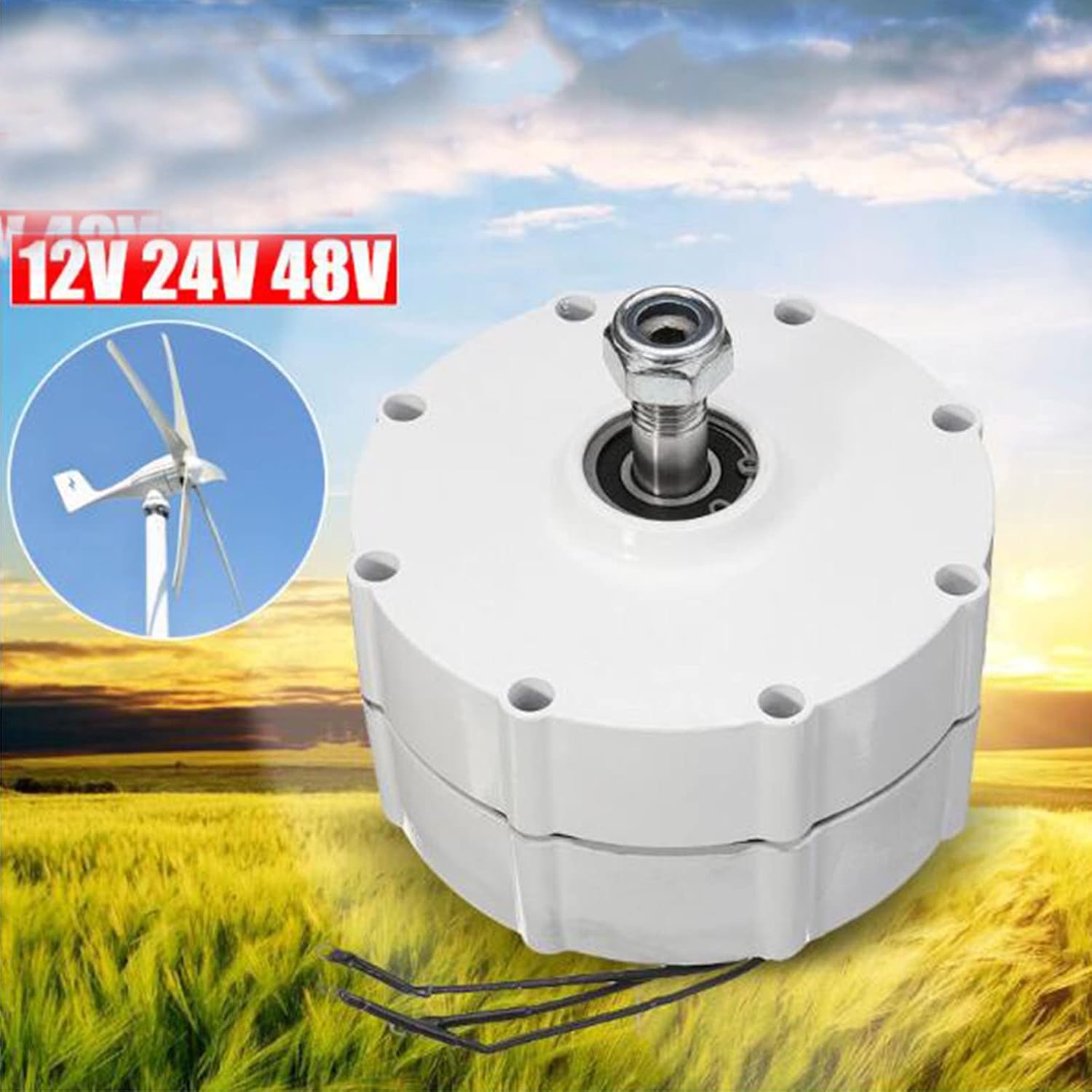 14000W Gearless Permanent Magnet Generator, 12V 24V 48V Low Speed AC Alternator Generators with Base Use for Wind Turbine Water Turbine(White)