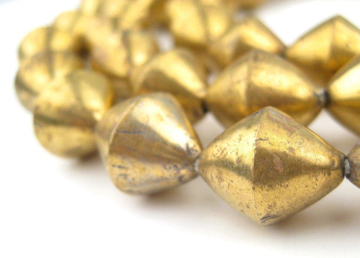 The Bead Chest Mali Brass Bicone Beads 17x14mm African 32 Inch Strand Handmade