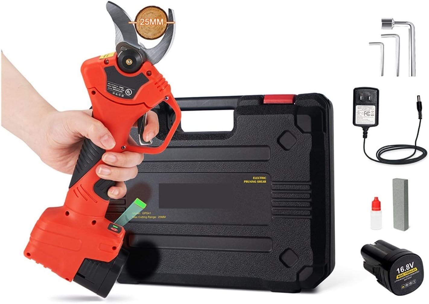 Electric Pruning Shears, 25mm/30mm/40mm Cordless Pruner Shear Efficient Fruit Tree Bonsai Pruning Electric Tree Branches Cutter 16.8V/21V Battery