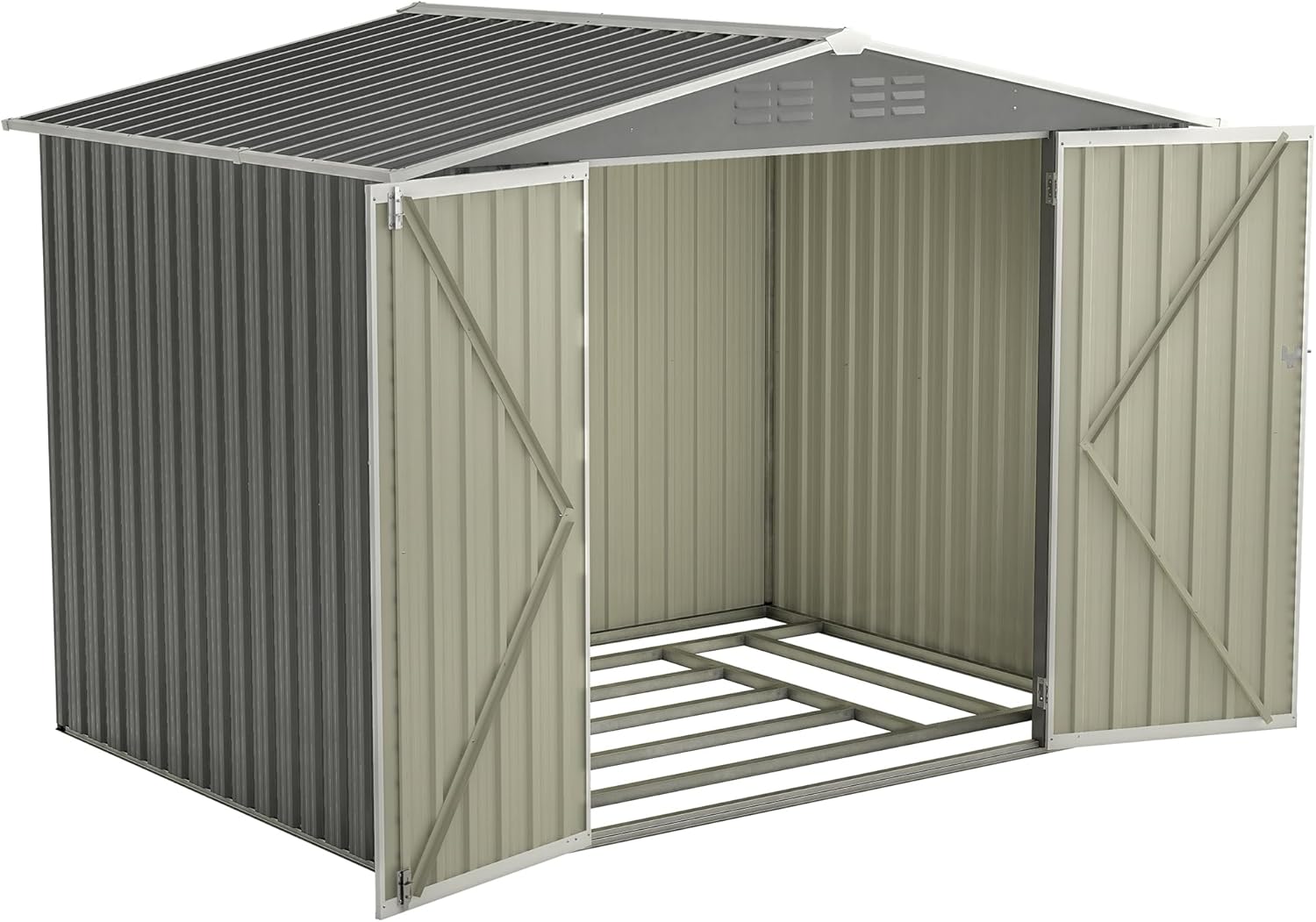 8 x 6 FT Outdoor Waterproof Garden Tool Storage Sheds with Metal Foundation with Floor Frame, Tool Shed with Lockable Hinged Doors & Air Vents, Storage House Waterproof for Backyard, Lawn, Gray