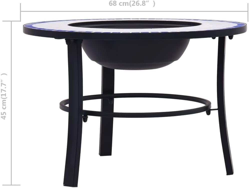 SKM Mosaic Fire Pit Blue and White 68cm Ceramic (Weight-25KG)