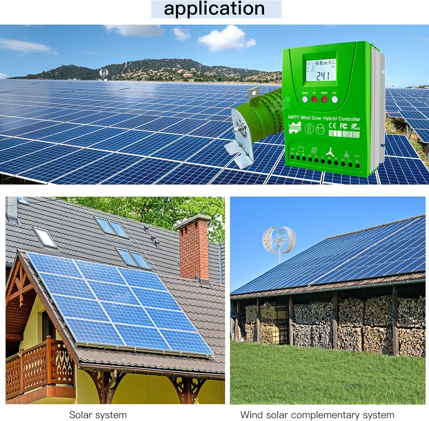 Mars Rock 2000W 12V/24V Auto 0~1000W Wind 0~1000W Solar MPPT Wind Solar Hybrid Controller Pioneer Version Charge Lithium & Lead Acid Gel Battery (Without Bluetooth)