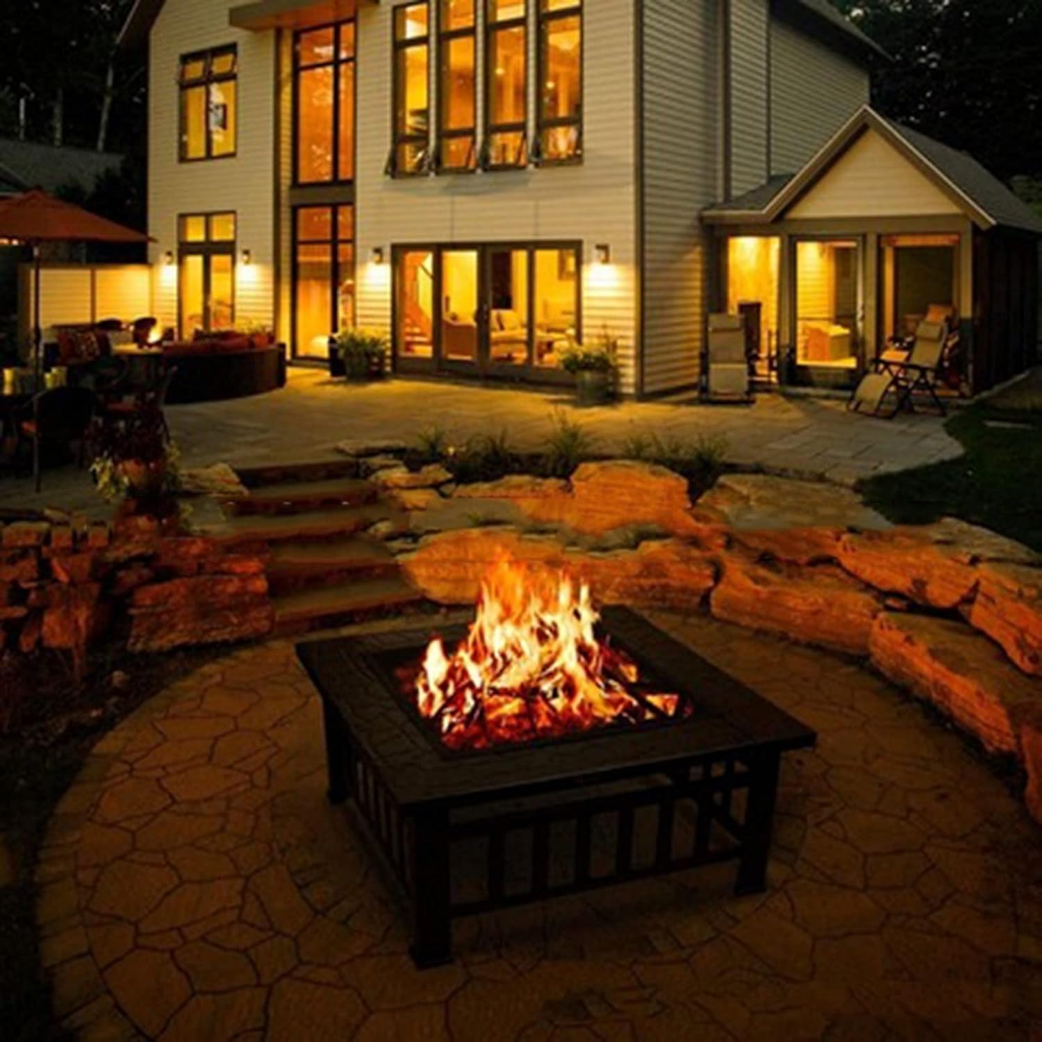 Garden Fire Pit Grill Bowl Grill Barbecue Rack Fire Pit Wood-Burning fire Pit, 31-inch Outdoor fire Pit, Steel Grill fire Pit Bowl, Courtyard Backyard Garden fire Pit