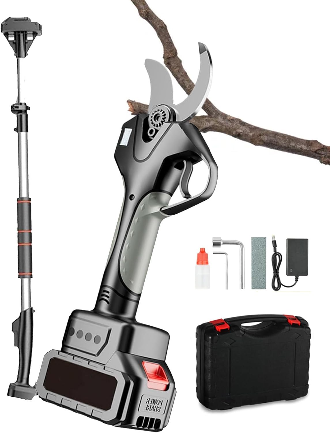 5 Meters High Electric Pruning Shears, 21V 1.5A Battery Powered Cordless Pruner,Telescopic Rod Adjustment 4.2-7.1Ft, 30mm(1.2 Inch) Cutting Diameter