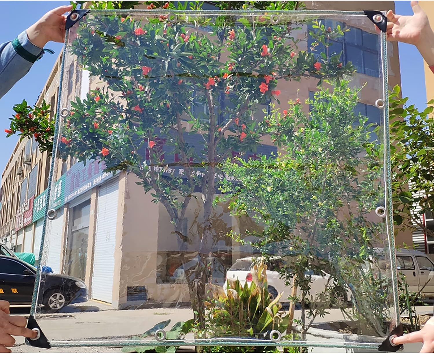 QWEASDF Heavy-Duty Waterproof Tarps with Grommets, Clear Awning Canopy, Multi-Purpose Tarps, Rainproof, Wind-Proof, for Gardens Terraces Balconies Automobiles Plant Greenhouses,2.5x9m/8.2x29.5ft