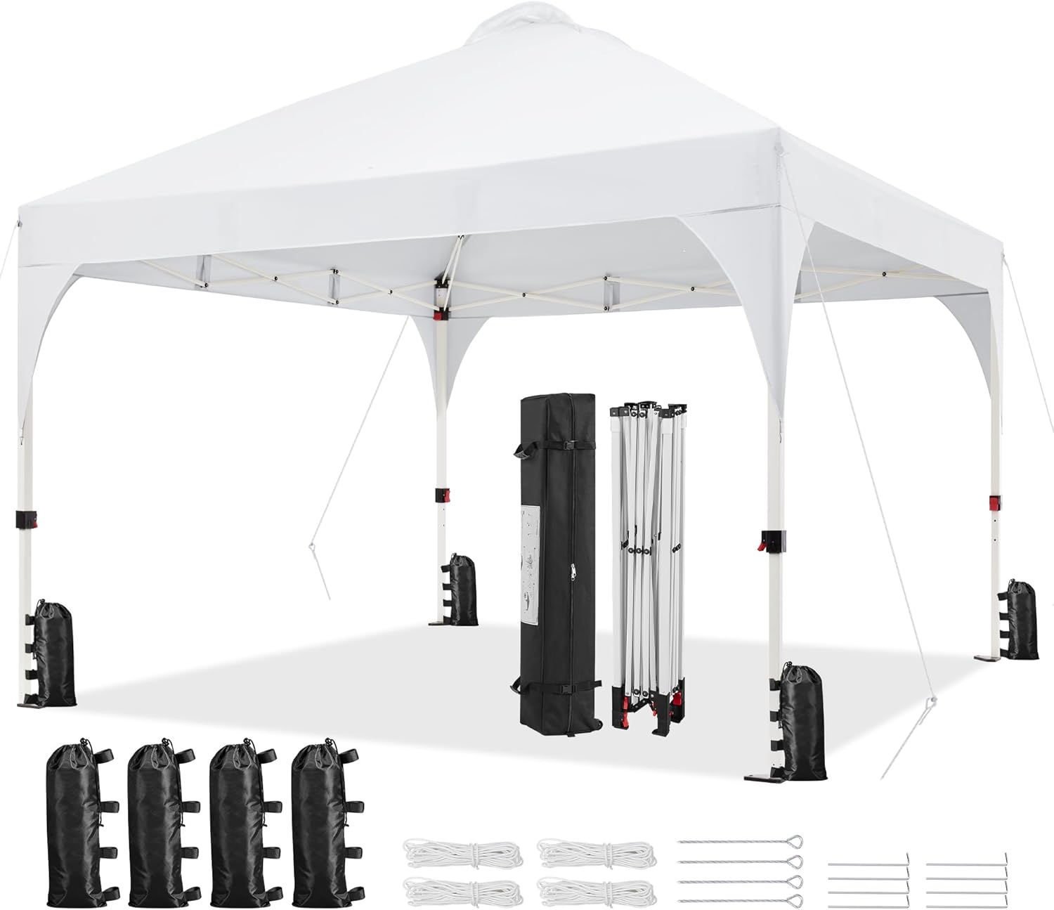Yaheetech 12x12 Pop Up Canopy Tent with Vent, Easy Set Up Tent, Instant Sun Shelter Canopy with Wheeled Bag, 4 Sandbags, 12 Stakes & 4 Ropes, for Parties, Beach, Outdoor, White