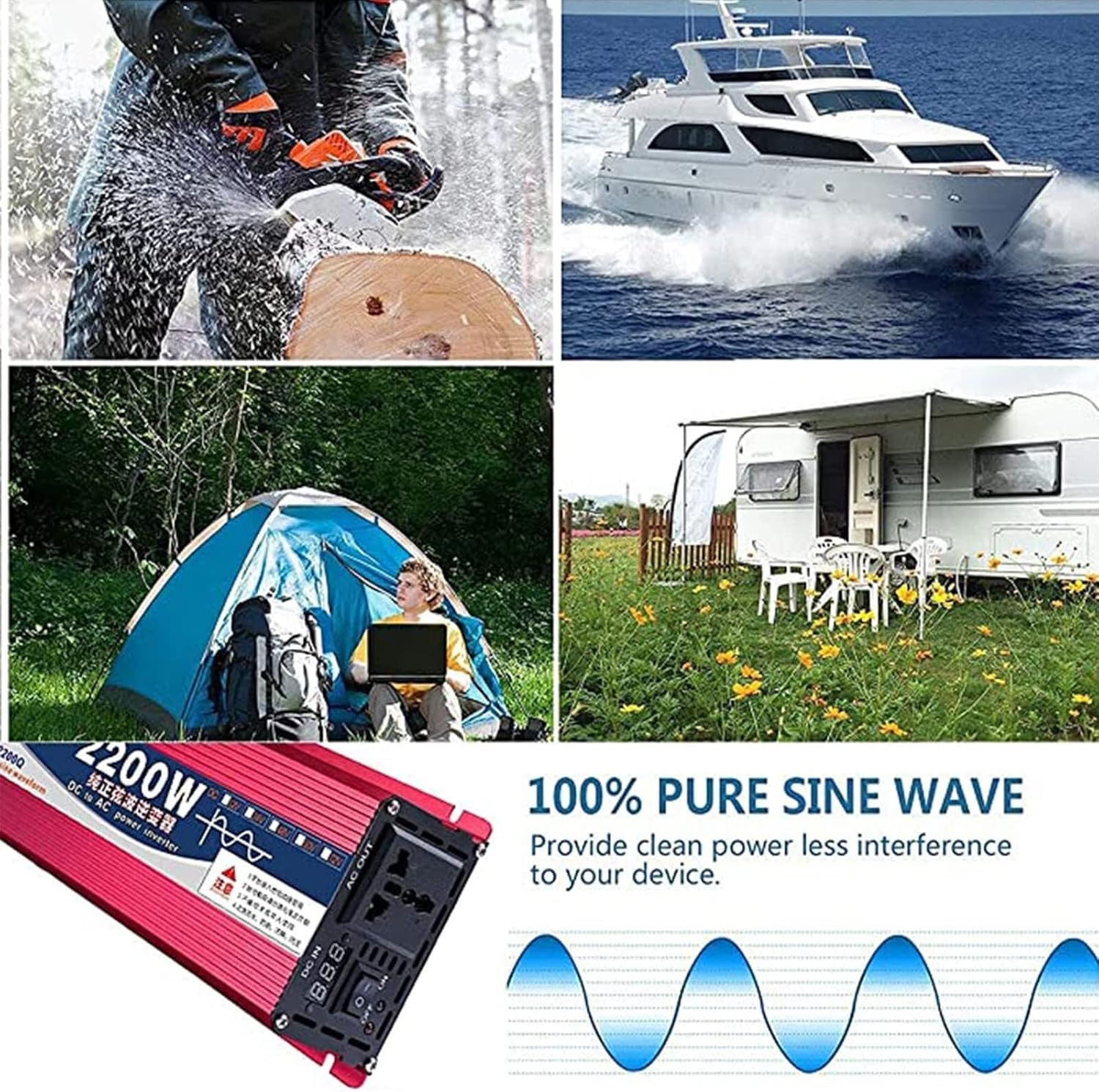 Pure Sine Wave Power Inverter 1600W 2200W 3000W DC 12v 24v 48v 60v to AC 110V/220V Converter with LCD Display and Outlets AC outlets for RV Truck Car 1600W-24Vto110V(12vto220v,1600W)