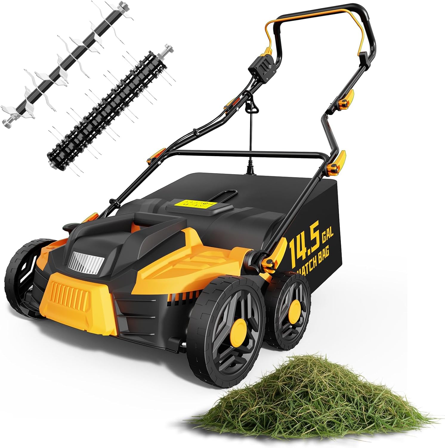 15.5 Amp 16-Inch Electric Lawnmower, Lawn Mower with Foldable Design, 14.5-Gallon Bag, 5-Position Depth Adjustment, Quick Blade Replacement, Ideal for Healthy Lawn Care