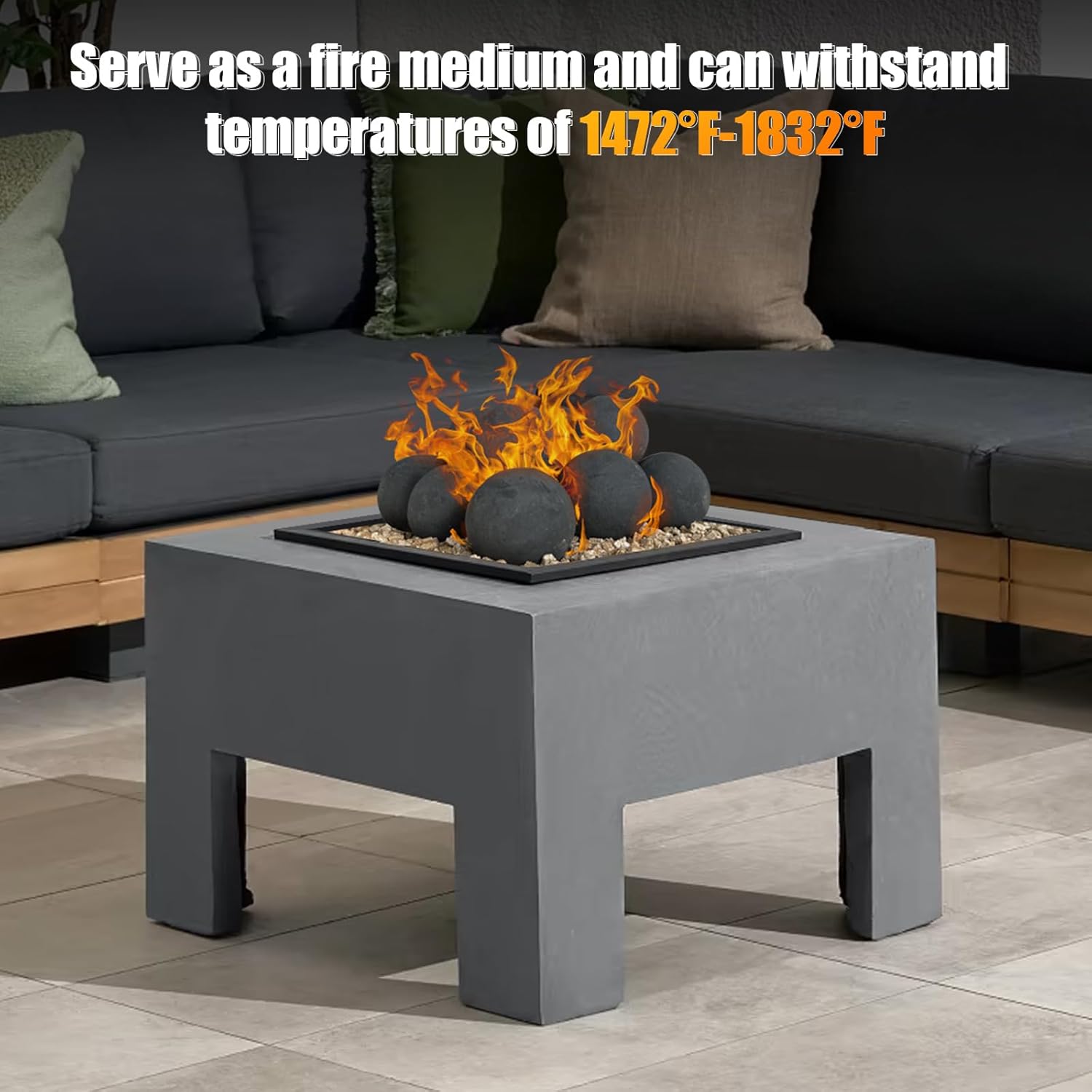 Zhenx Ceramic Fire Balls, 4 Inch, Set of 12 Round Fire Stones, for Indoor and Outdoor Fire Pits, Fire Bowls and Fireplaces, Black