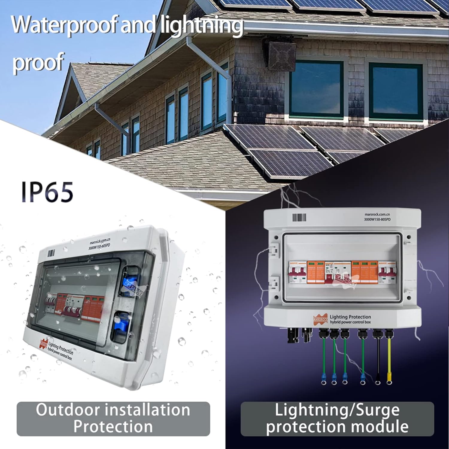 Lighting Protection Wind Solar Hybrid Power Control Box PV Dc Combiner AC Distribution Box for 12v 24v 48v Wind Solar Power System with DC AC SPD Surge Protection Arrester (Excluding Wires)