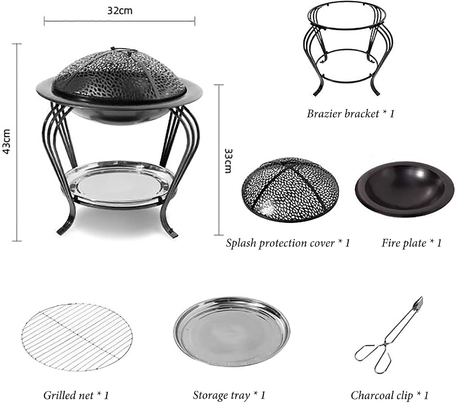 Backyard Patio Garden Stove Wood Burning BBQ Fire Pit with Spark Screen Cover,Poker,Fire Pit Cover,Grill for Campfire Bonfire