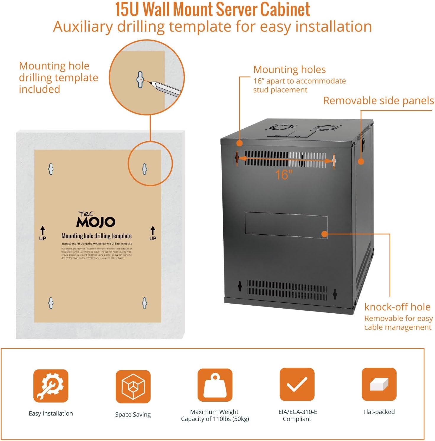 Tecmojo 15U Wall Mount Rack Network Cabinet for 19
