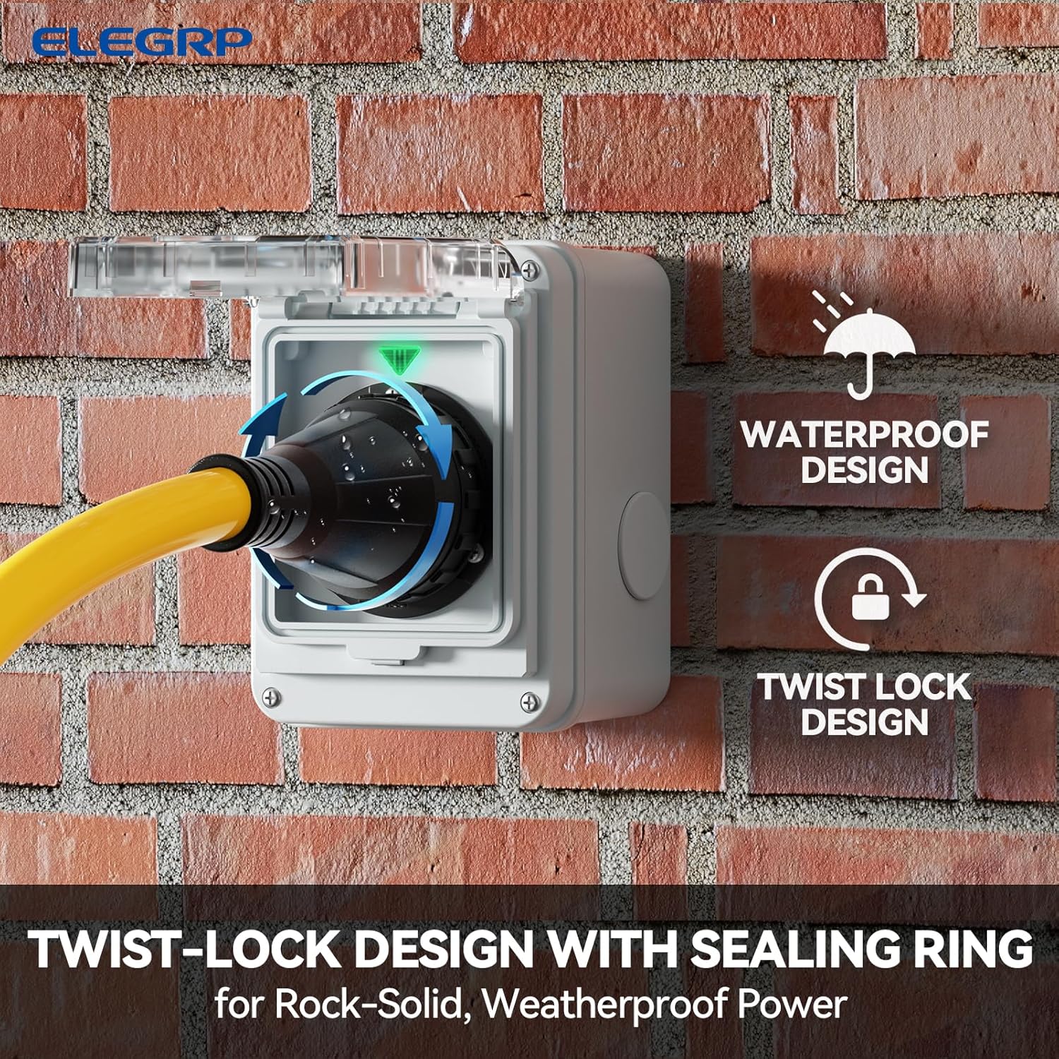 ELEGRP 50 Amp Generator RV Cord 15 FT and Power Inlet Box, Pre-Drilled Generator Inlet Box, NEMA 14-50P to NEMA SS2-50R 6/3+8/1 Gauge STW Generator Cord Waterproof Combo Kit, UL Standard Compliant