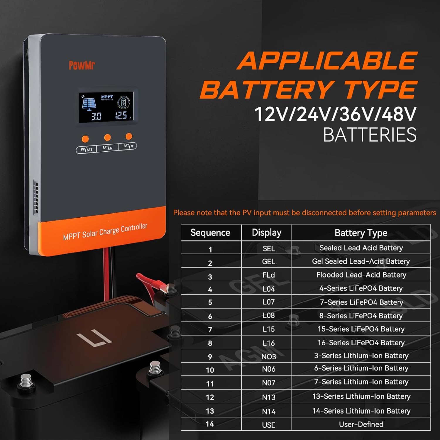 PowMr 100A MPPT Solar Controller 12V/24V/48V Auto, MPPT Charge Controller 100 Amp w/ LCD Display, Support 12(Max) Solar Regulator Connections in Parallel, Work with Lead-Acid and Lithium Batteries