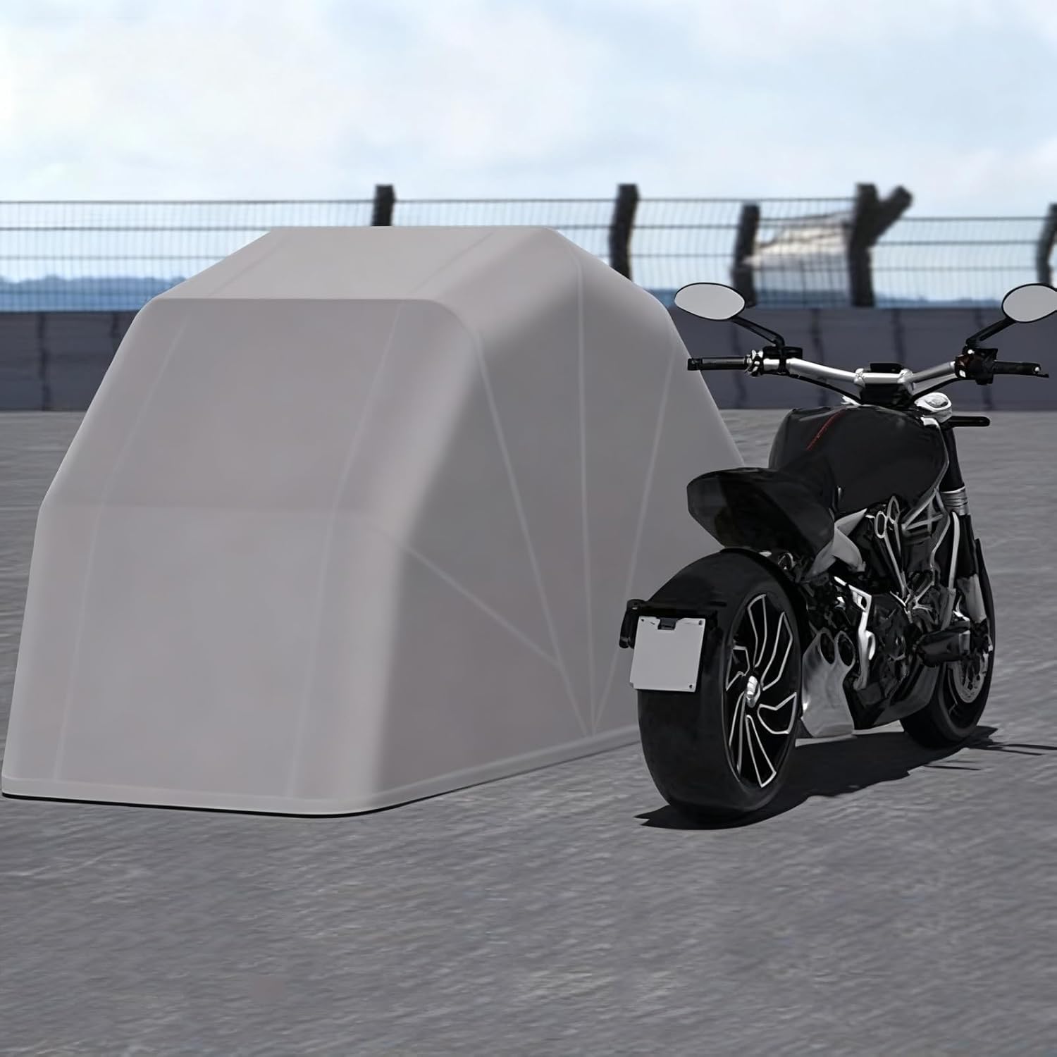 Motorcycle Storage Shelter, Portable Garage with Lock,Waterproof Tarp, Foldable Motorbike Outdoor Tents, All Weather Heavy-Duty Cover for Motorcycle, Bike, Electric Vehicle(Gray,3.5 * 1.9 * 1.9m)