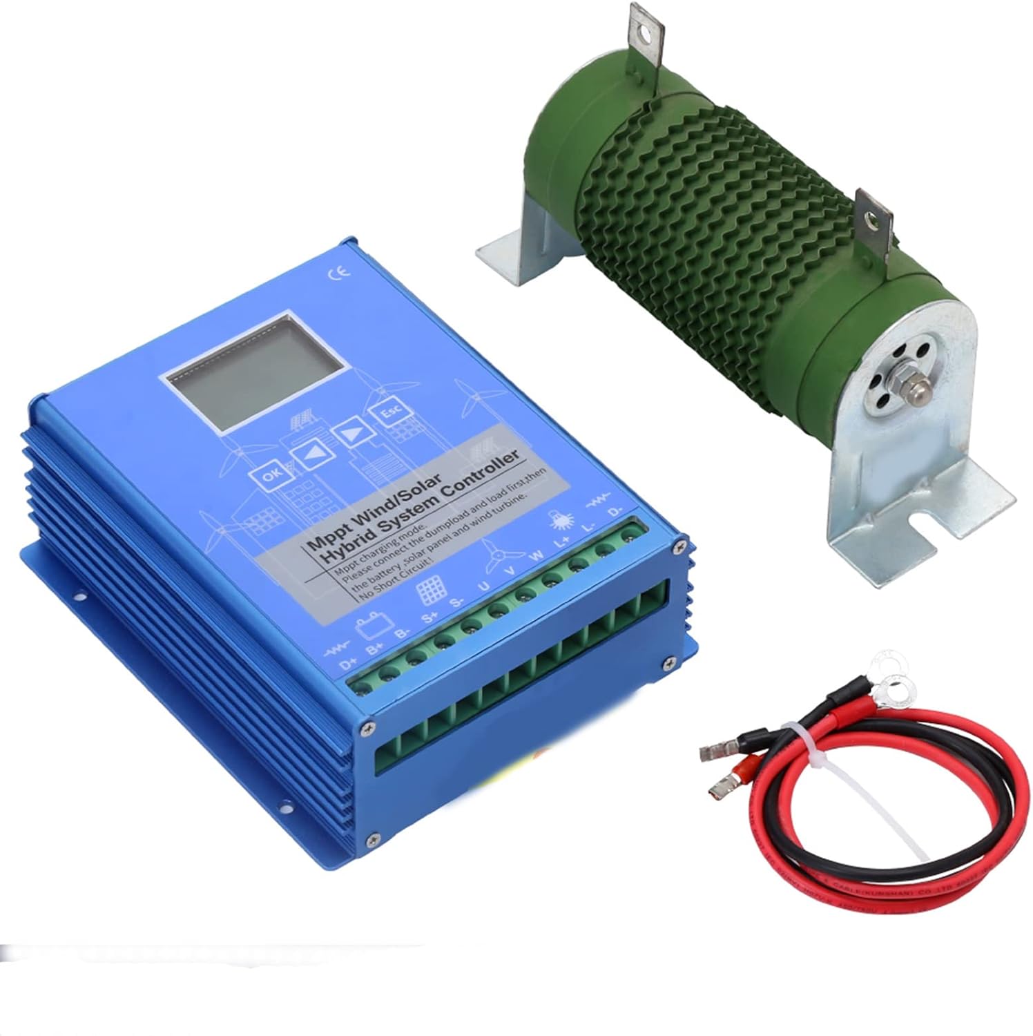 Off Grid Controller, 2000W Wind Solar Hybrid System MPPT Charge Controller with Dump Load Solar Wind Power Accessories 12V 24V Auto Regulator
