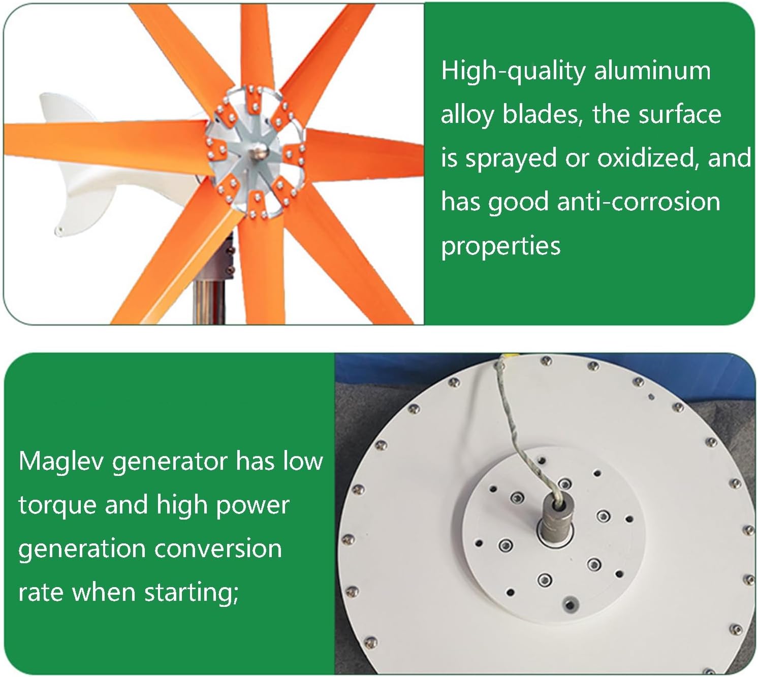 1500W Horizontal Axis Wind Turbine 12V/24V Eight-Blade Wind Turbine Power Supply System Household Small Wind and Solar Hybrid System (Color : Orange, Size : 24V)