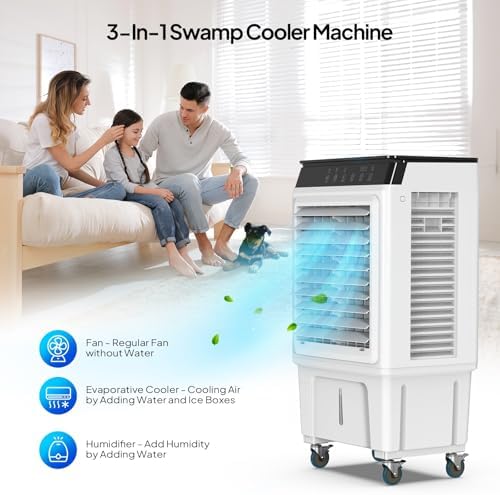 Bonnlo 2300 CFM Swamp Cooler with Remote Control, 3-In-1 Portable Evaporative Air Cooler, Fan & Humidifier with 7.9 Gal Water Tank, 12H Timer, Top Water Adding for Outdoor & Indoor Use