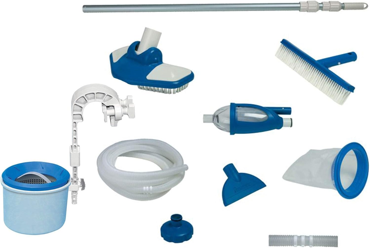 Intex Deluxe Automatic Surface Skimmer Bundled with Maintenance Kit w/ Vacuum & Pole, Swimming Pool Cleaning Tools for Above Ground and InGround Pools