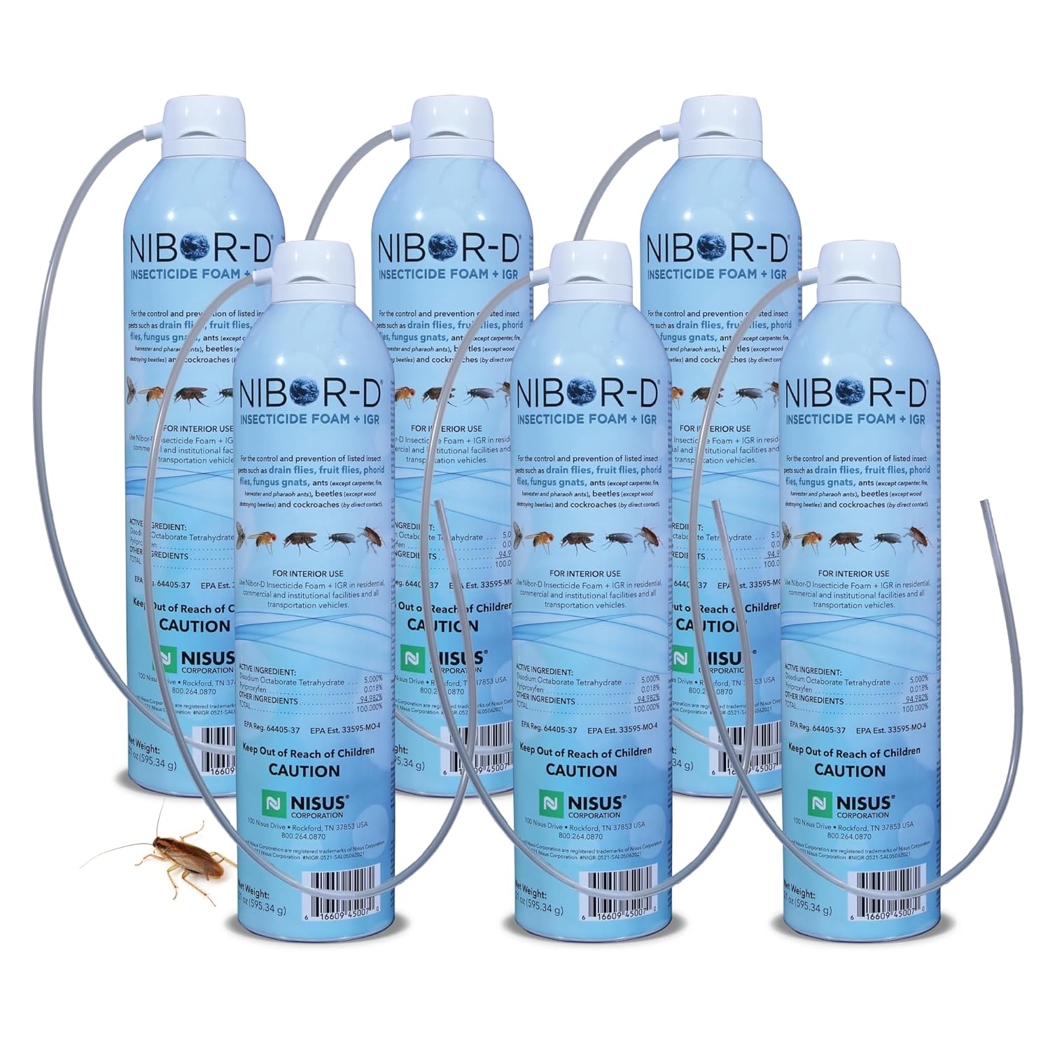 Nibor-D Insecticide Foam with IGR, Ready-to-Use for Fly and Cockroach Control, 360 Degree Application, Includes 17