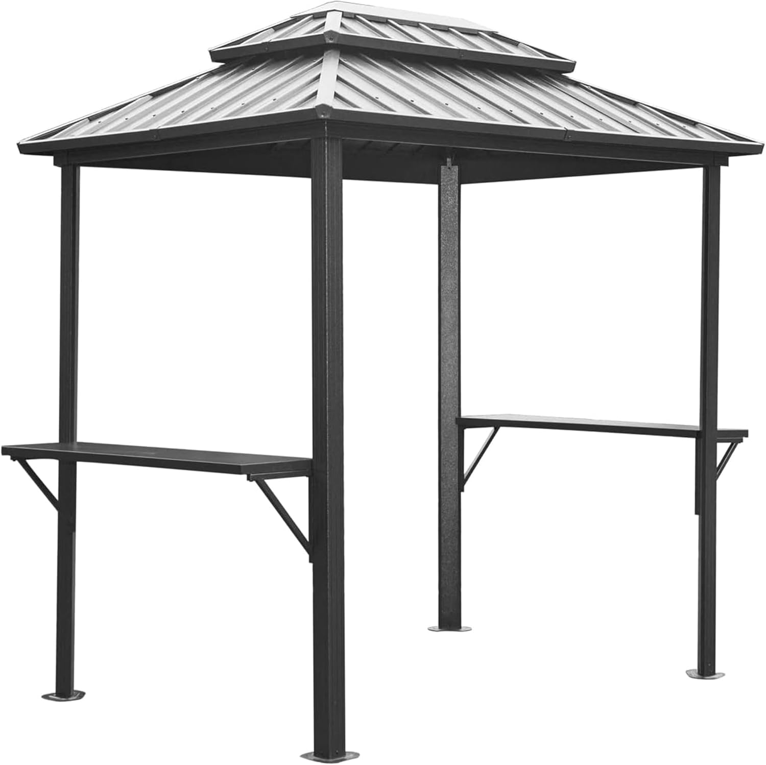 Outdoor Canopy Tent, Outdoor Gazebo with 8'x6' Aluminium Frame, 2 Convenient Shelves, Double Sloping Roof, Table Outdoor Gazebo for Gathering, Deck