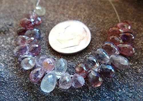 purple to pink shaded spinel | 3d pear teardrop micro faceted briolette beads | 6x4-7x5mm | sets of 16