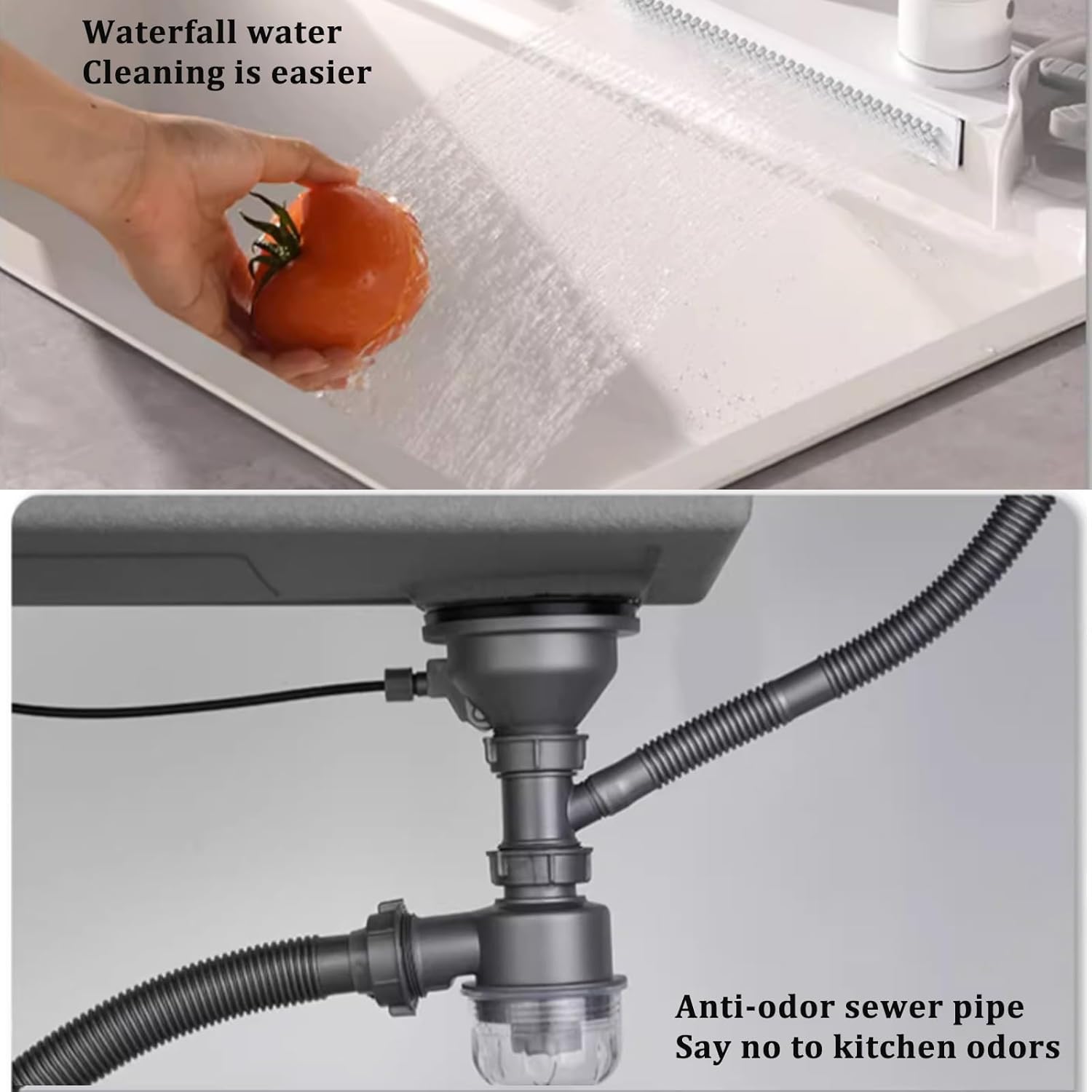 White Kiten Sink Stainless Steel Sink Large Single Bowl Sink White Waterfall Faucet Including Cup Washer Soap Dispenser and Other Accessories