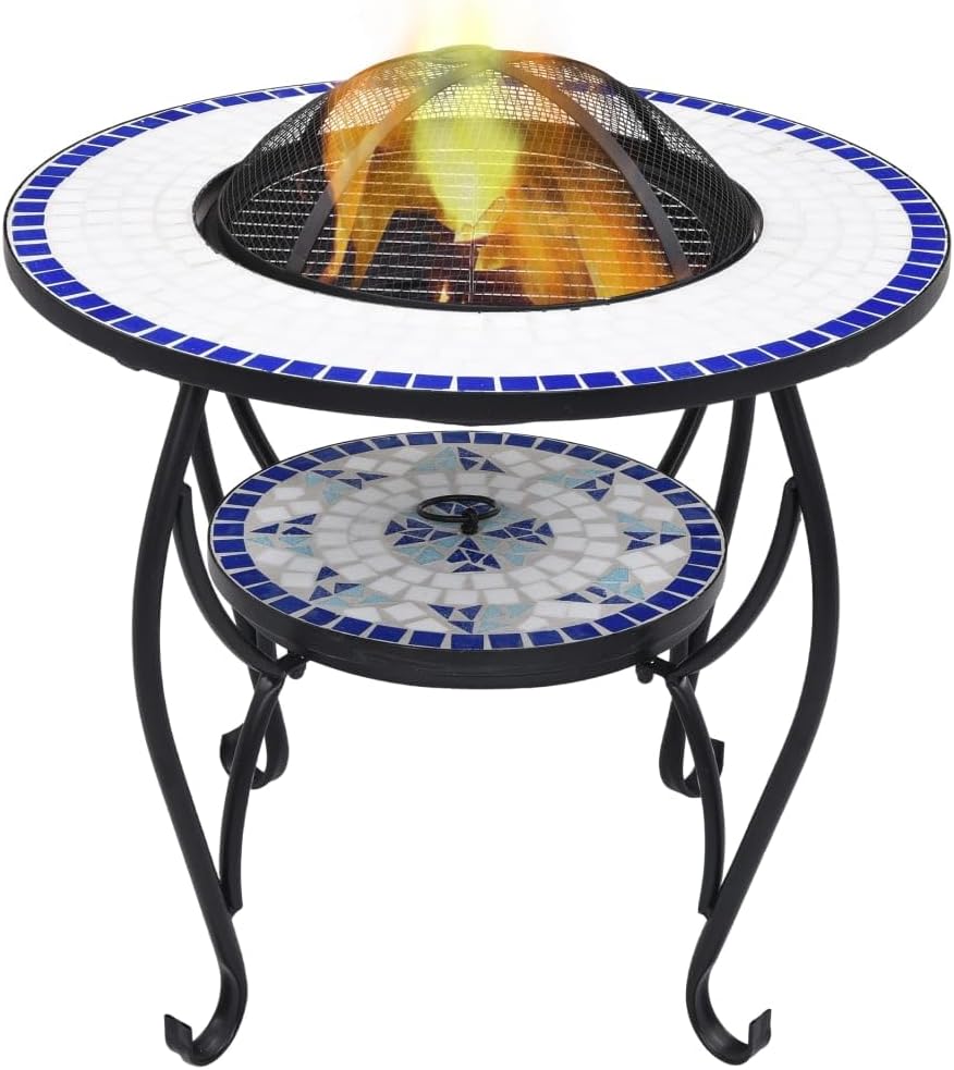 CHARMMA Mosaic Fire Pit Table Blue and White 26.8