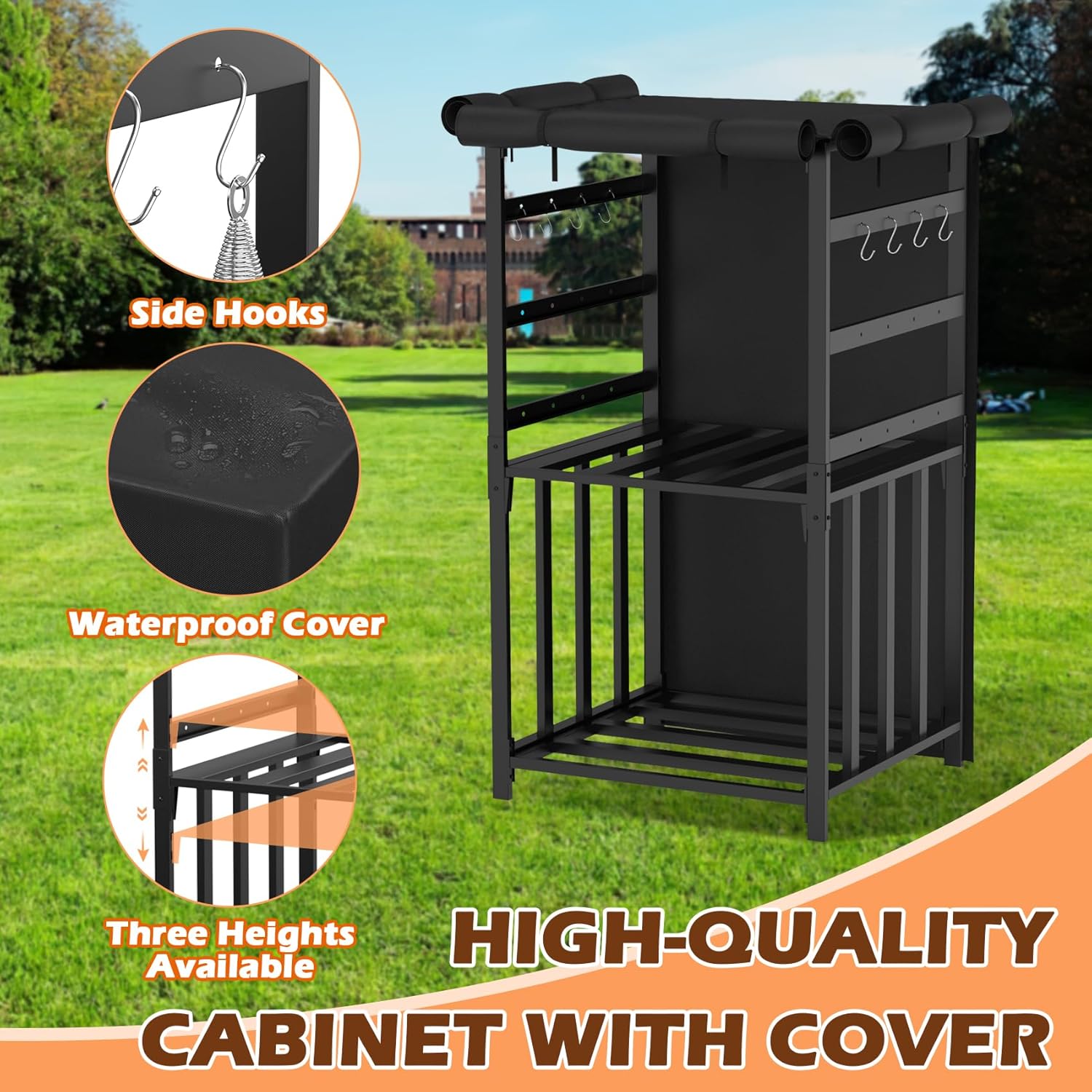 Firewood Storage Rack for Solo Stove Bonfire Ranger Yukon Fire Pit Accessories, Black Steel with Powder Coated Finish, Adjustable Shelves, Waterproof Cover, 29.9