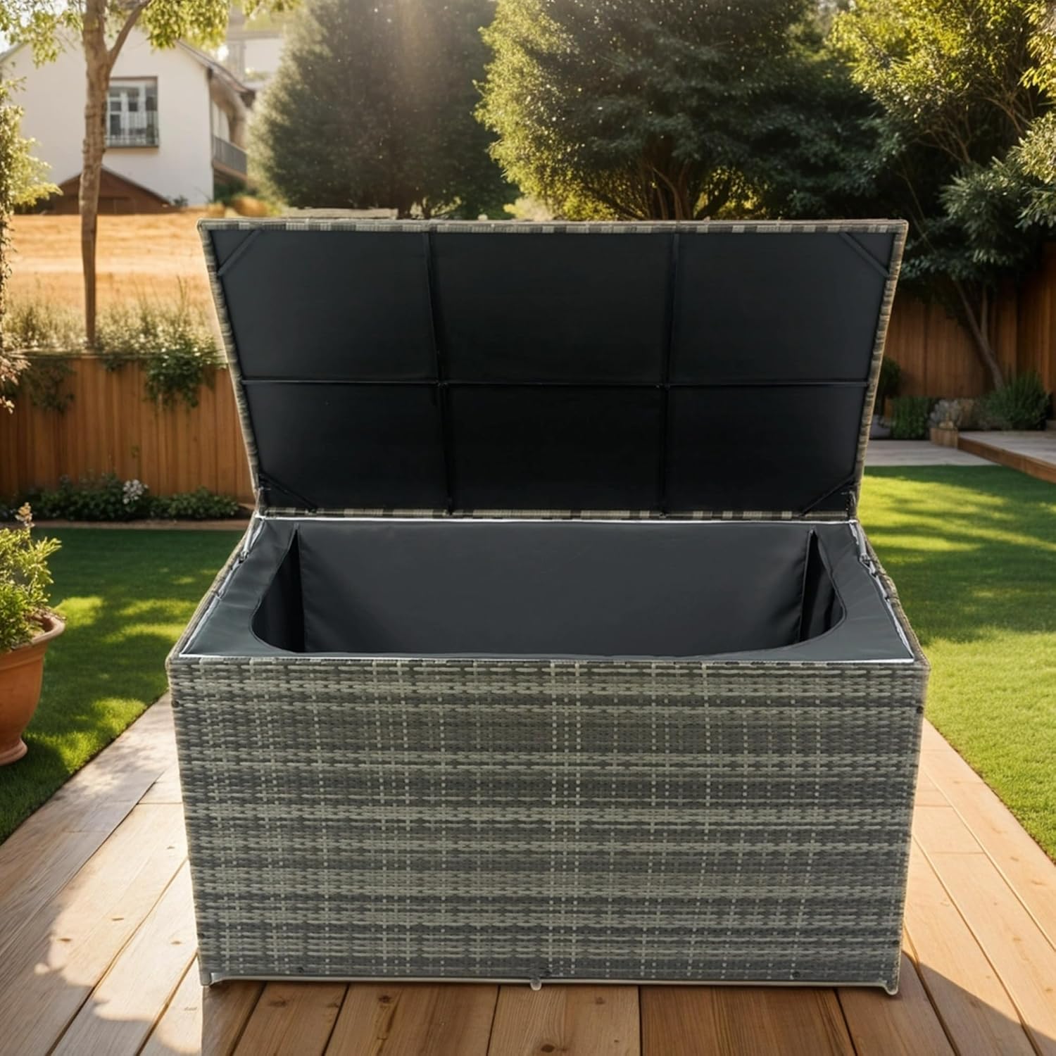 Outdoor Storage Box, 200 Gallon Wicker Patio Deck Boxes with Lid, Outdoor Cushion Storage for Toys, Pillows, Towel