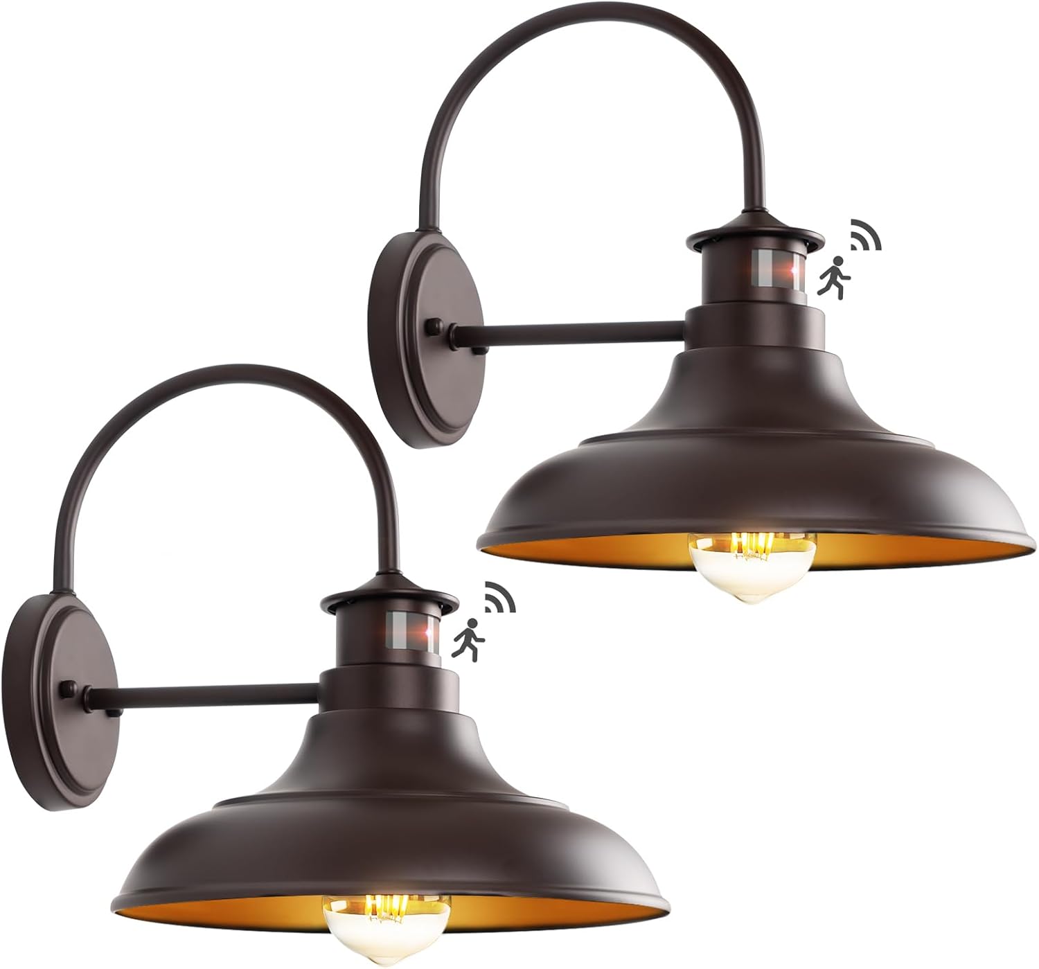 Oil Rubbed Bronze Motion Sensor Outdoor Barn Lights - Dusk to Dawn Farmhouse Gooseneck Barn Light, 12