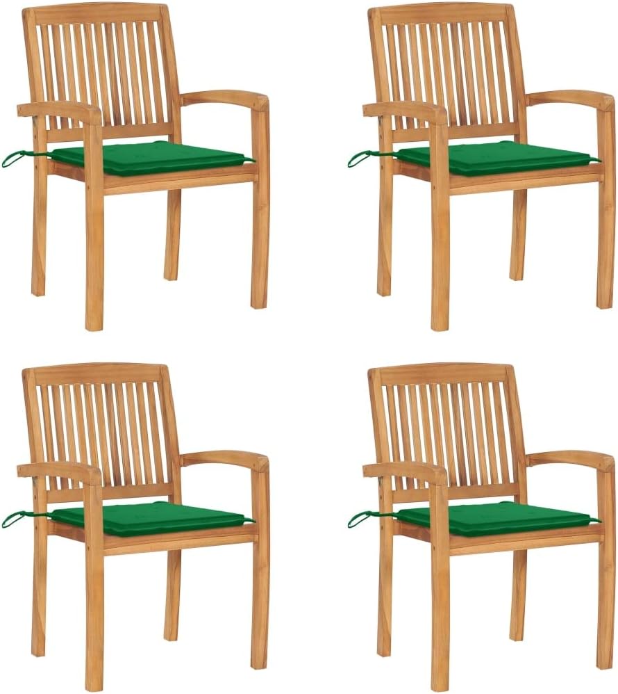 Patio Chair Stacking Patio Chairs with Cushions 4 pcs Solid Teak Wood