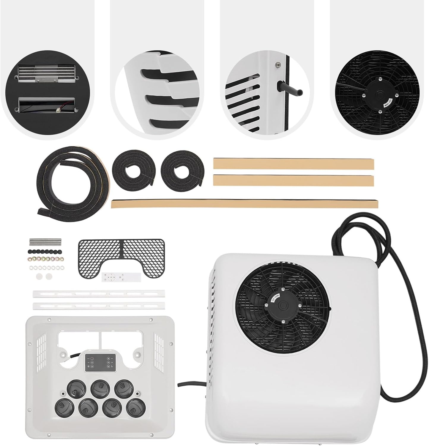 12V RV Air Conditioner 6000/12000 BTU - Split Rooftop AC Unit for Semi Trucks, Bus, Motorhome & Caravan - Electric Heat & Cool System - Compact 12V Truck Cab AC