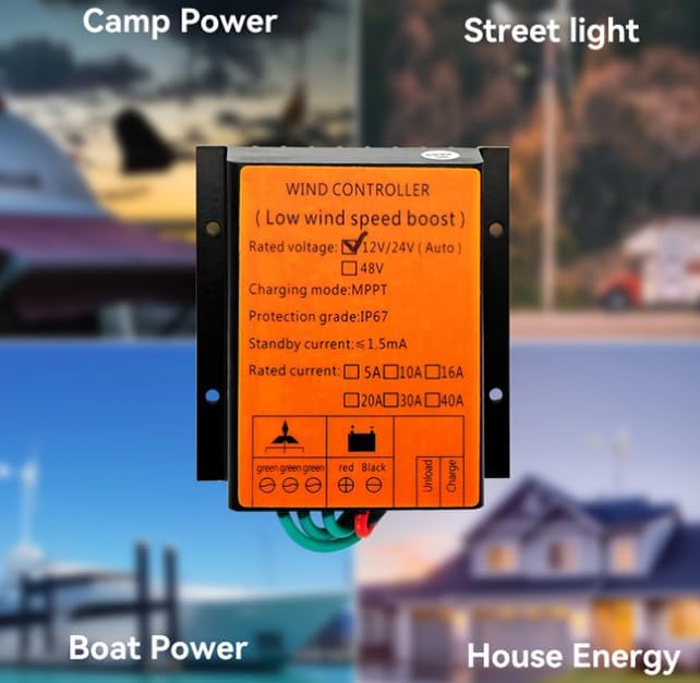 12V 24V 48V 12000W MPPT Wind Turbine Generator Controller,10A-40A Charging Booster Controller IP67 LED Voltage Screen