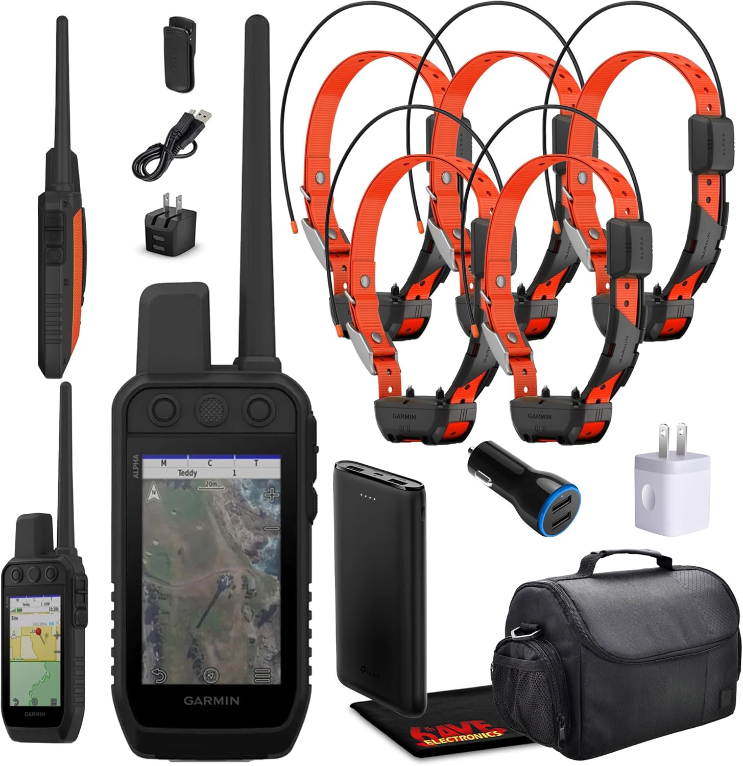 Garmin Alpha 300 Handheld Advanced Tracking and Training System for Hunting Dogs Bundle with 5X Dog Collars Alpha TT25 Dog Tracker and Training Collar with GPS + Field Bag + Accessories