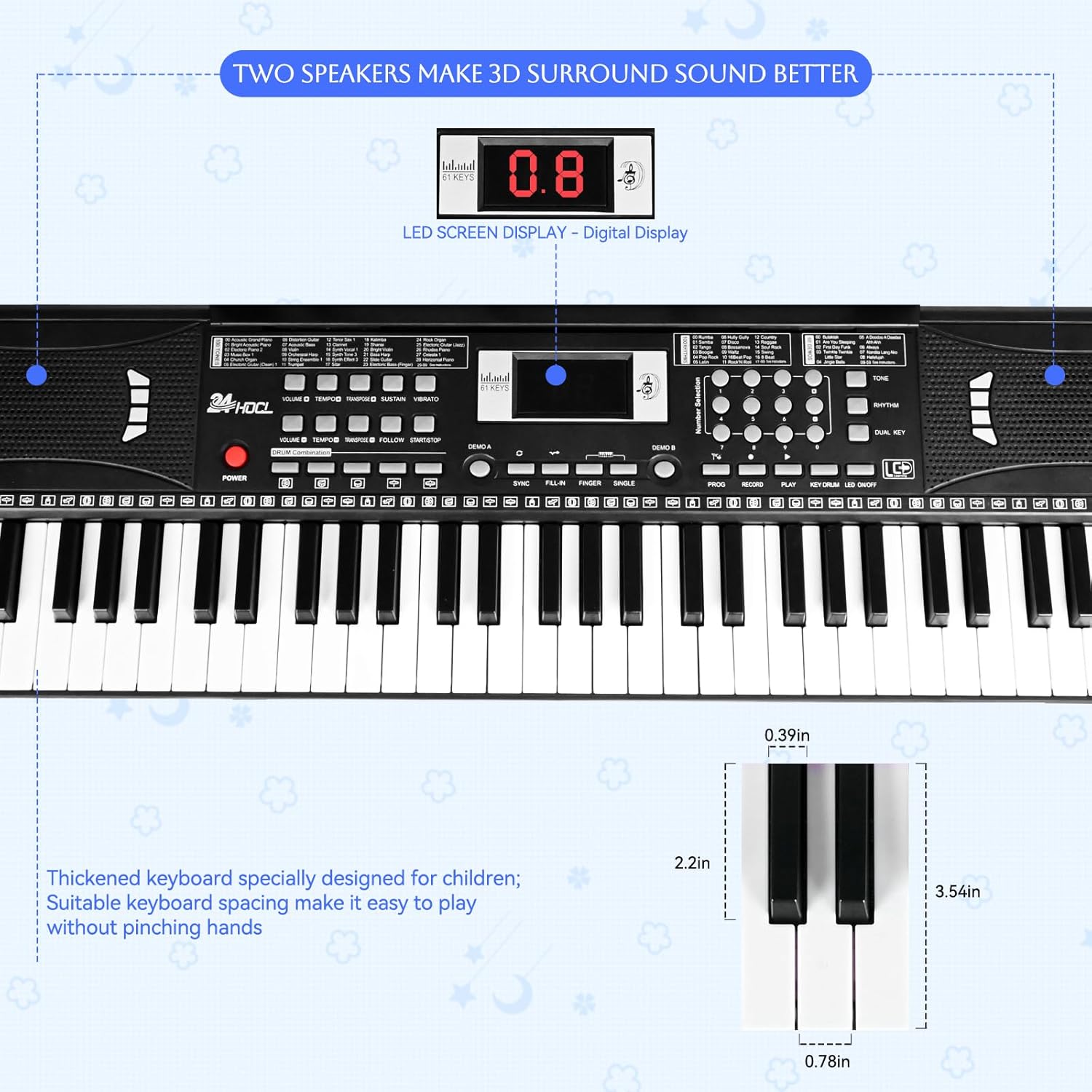 Piano Keyboard for Kids Beginner, 61 Key Digital Keyboard Piano Set with Headphone, Microphone, Music Sheet, Power Adapter, Piano Stand, Black