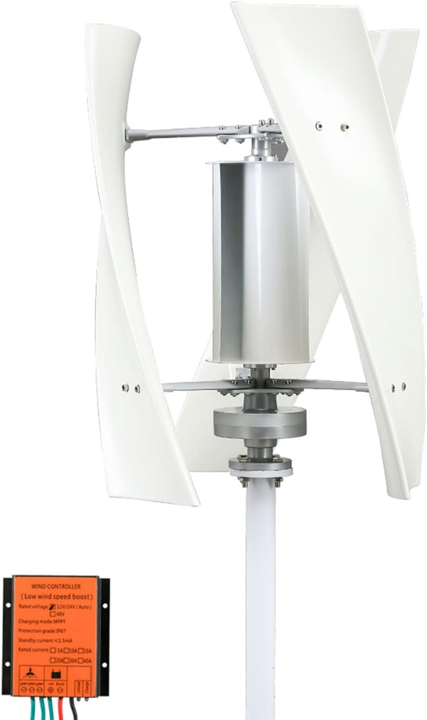 12v 24v 48v Wind Turbine Kit 2000w Wind Turbine Vertical Axis Windmill 3 Blades Permanent Magnetic Levitation Generator with Mppt Charge Controller (Color : White, Size : 24v)