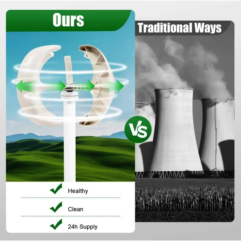 12000W Vertical Axis Wind Turbine, Low Noise 12V/24V 48V 220V Generator Windmill Generate Turbin Complete Set for Family with Controller(5 Blades)