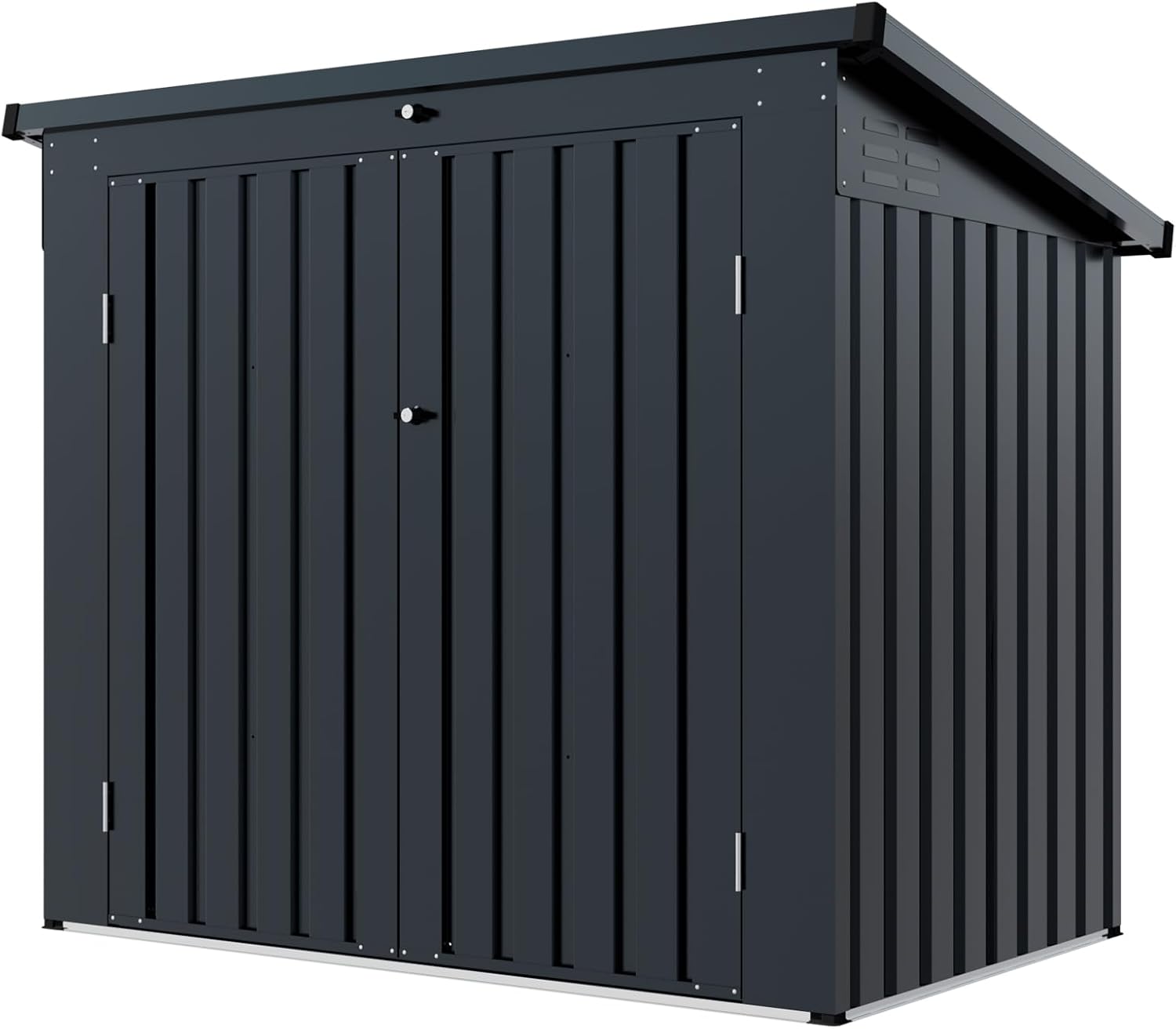 Metal Outdoor Trash Can Storage Shed, Two-Can Enclosure, Galvanized Steel Construction, Waterproof UV Protection, Ventilated Panels, Sloped Roof, Yard Lawn Tool Bike Firewood Pet House Use (Black)