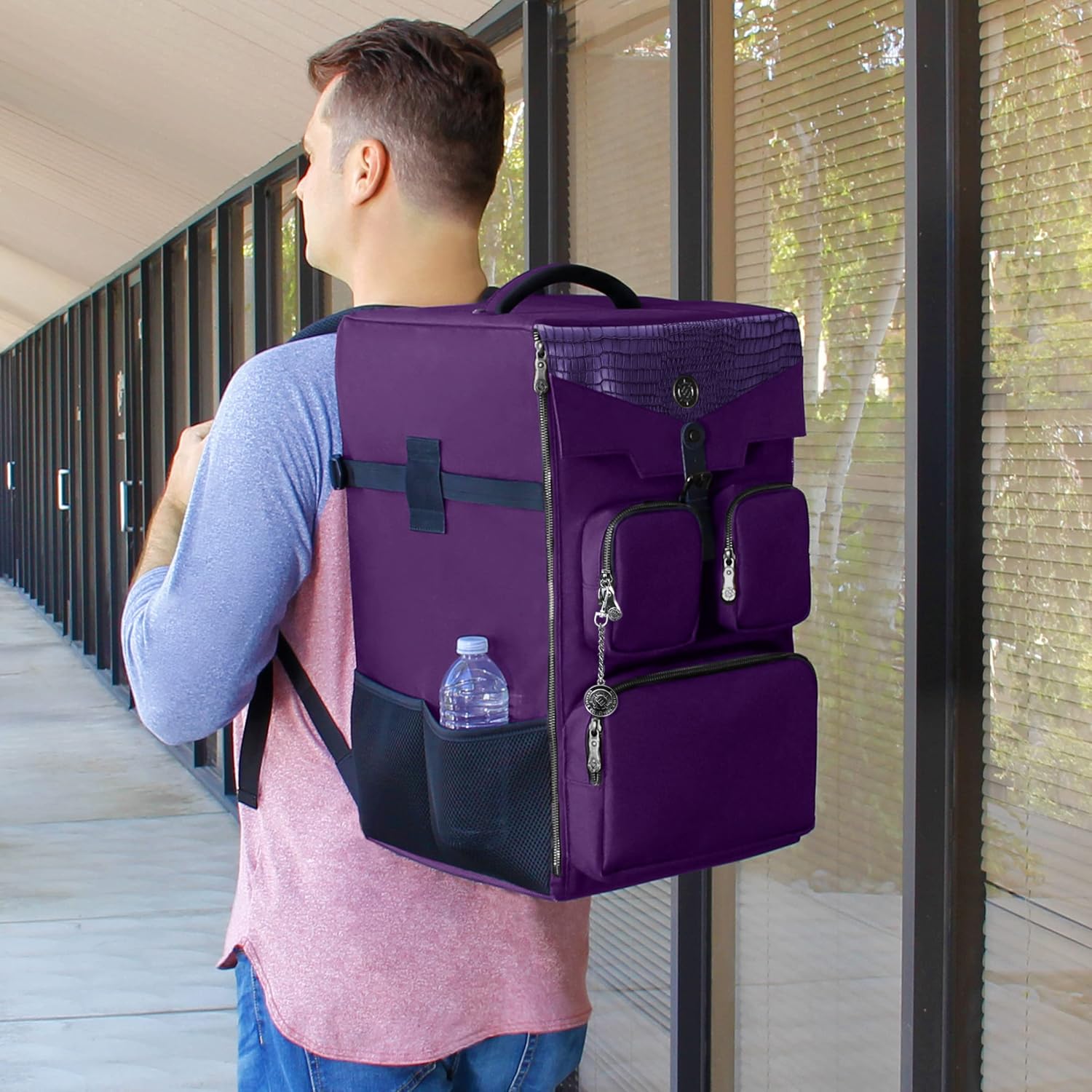 ENHANCE Collector's Edition Board Game Backpack - Reinforced Rigid Board Game Storage with Padded Shoulder Straps, Carrying Handle, and Accessories Pockets for Dice, Card Games, More (Dragon Purple)