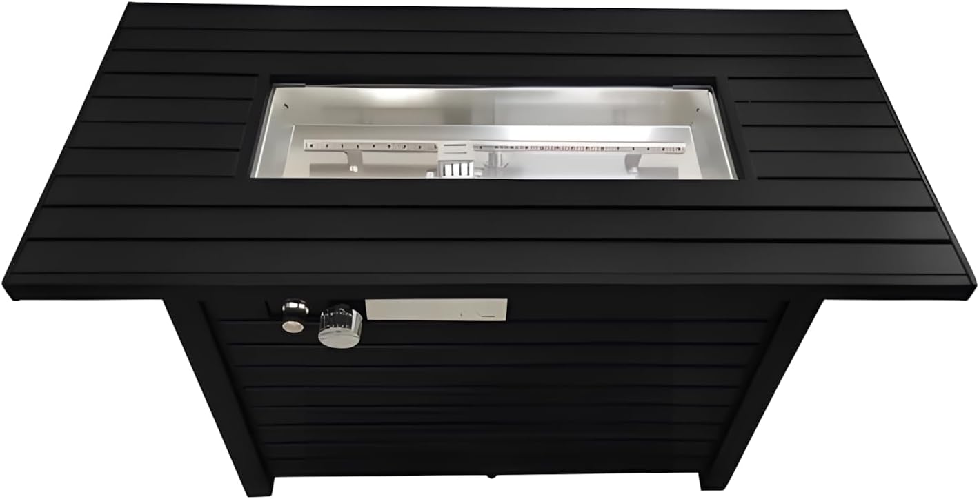 Penau Steel Propane Outdoor Fire Pit Table with Slatted Base & Accessories, 24 Inchs High, Black