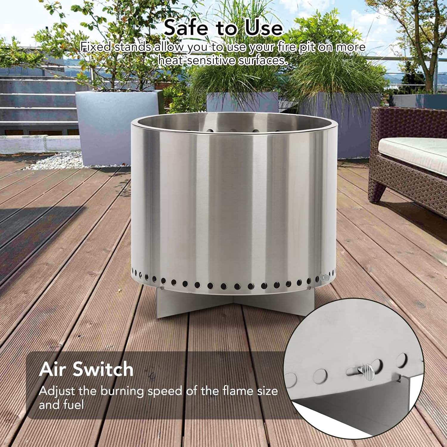 Smokeless Fire Pit with Air Switch16.5, Wood Burning Portable Stainless Steel Outdoor Firepit with Removable Stand and Ash Pan, Ideal for Camping for Backyard Patio and Picnic, H: 11.5 in, 13.22 lbs